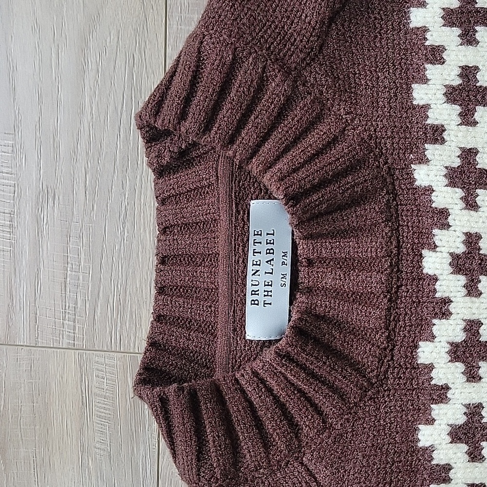 NWOT Brunette The Label Chestnut Brown Fair Isle Sweater S/M - Picture 6 of 7